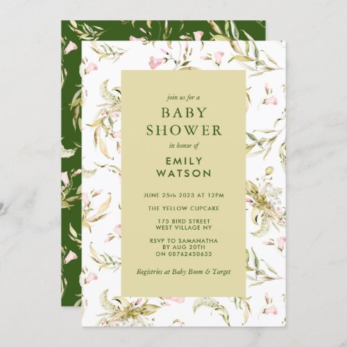 Moss Green Spring Wildflowers Baby Shower Invitation
