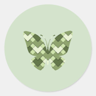 Moss Green Square and Diamond Harlequin butterfly Classic Round Sticker
