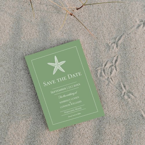 Moss Green Starfish Monogram Photo Save The Date