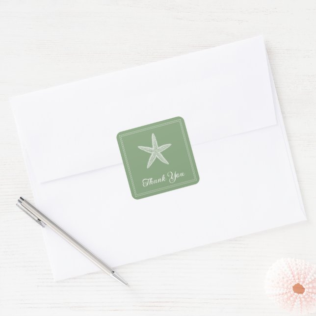 Moss Green Starfish Thank You Stickers (Envelope)
