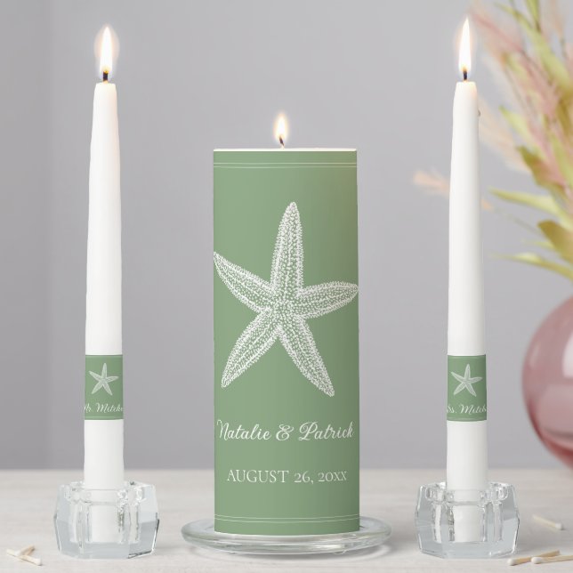 Moss Green Starfish Unity Candle Set (In Situ)
