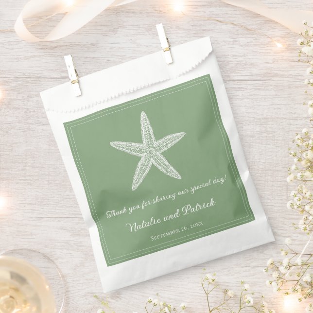 Moss Green Starfish Wedding Favor Bags (Clipped)