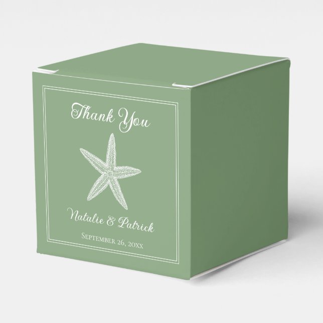Moss Green Starfish Wedding Favor Boxes (Front Side)