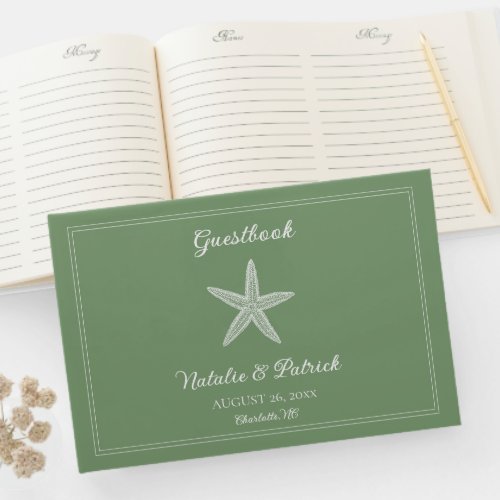 Moss Green Starfish Wedding Guest Book