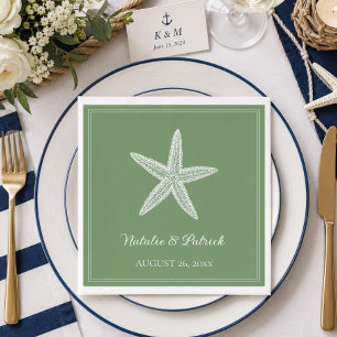 Moss Green Starfish Wedding Napkins