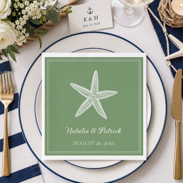 Moss Green Starfish Wedding Napkins (Moss Green Starfish Wedding Napkins)