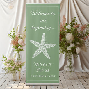 Moss Green Starfish Wedding Retractable Banner