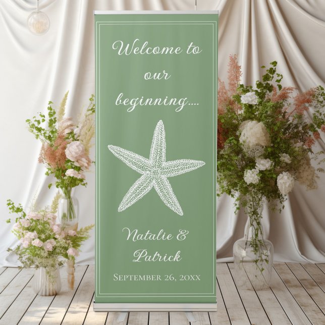 Moss Green Starfish Wedding Retractable Banner (Moss Green Starfish Wedding Welcome Retractable Banner)