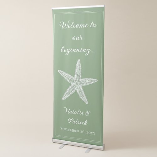 Moss Green Starfish Wedding Retractable Banner