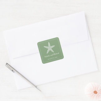 Moss Green Starfish Wedding Stickers