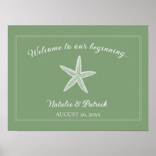 Moss Green Starfish Wedding Welcome Poster