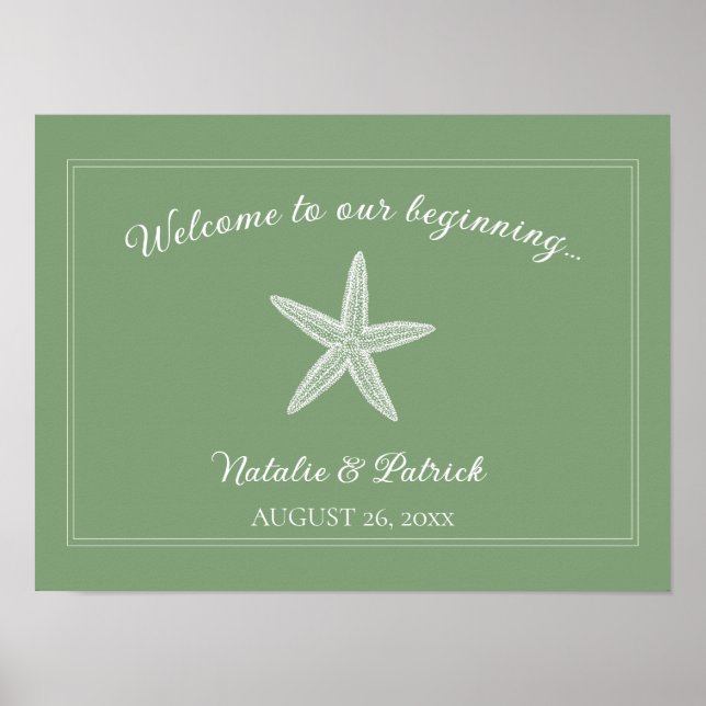 Moss Green Starfish Wedding Welcome Poster (Front)