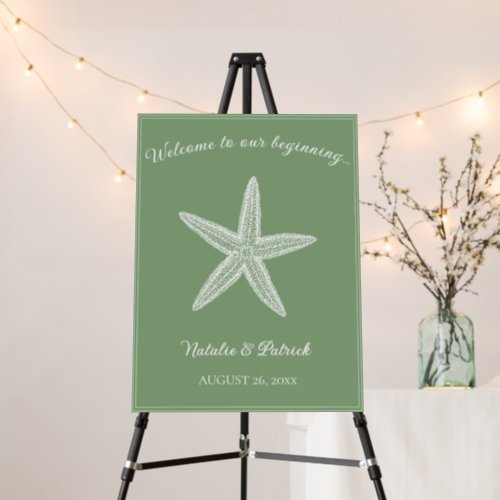 Moss Green Starfish Wedding Welcome Sign