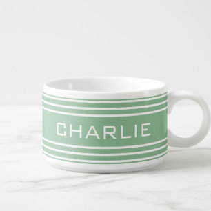 Moss Green Stripes custom monogram chili bowl