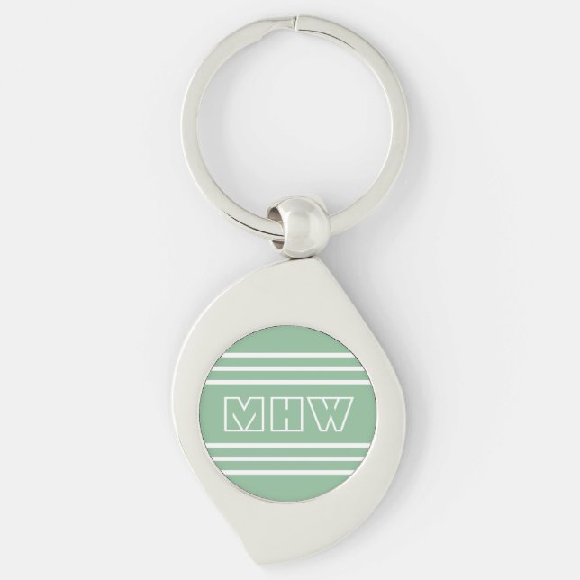 Moss Green Stripes custom monogram key chain (Front)