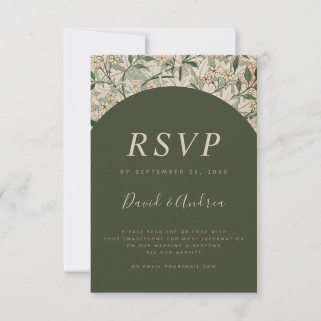 Moss Green Vintage Botanical Garden Qr Code RSVP (Front)
