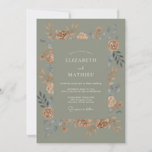 Moss Green Warm Botanical Wedding Invitation