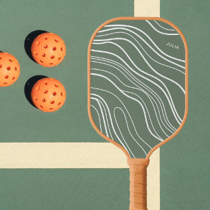 Moss Green Wave Modern Personalized Pickleball Paddle