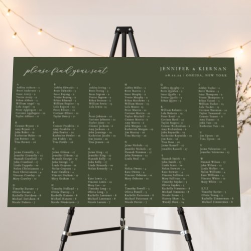 Moss Green Wedding Alphabetical Seating Chart Foam Board