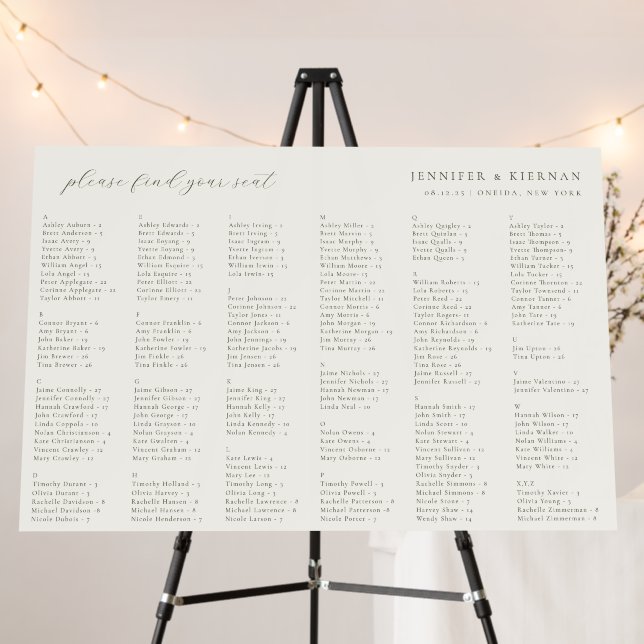 Moss Green Wedding Alphabetical Seating Chart Foam Board (In Situ (Stand))