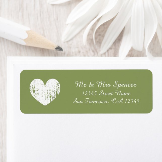 Moss green wedding custom return address label (Insitu)