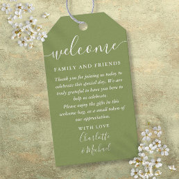 Moss Green Wedding Favor Welcome Basket Bag Gift Tags