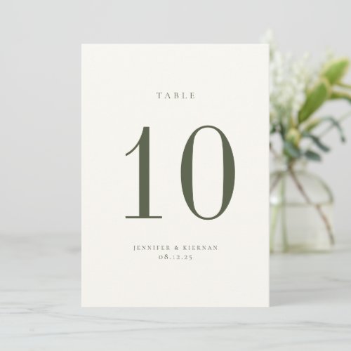 Moss Green Wedding Table Number Card
