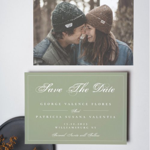Moss Green White Classic Traditional Elegant Save The Date