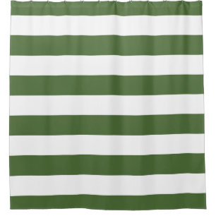 Moss Green Wide Stripes Shower Curtain