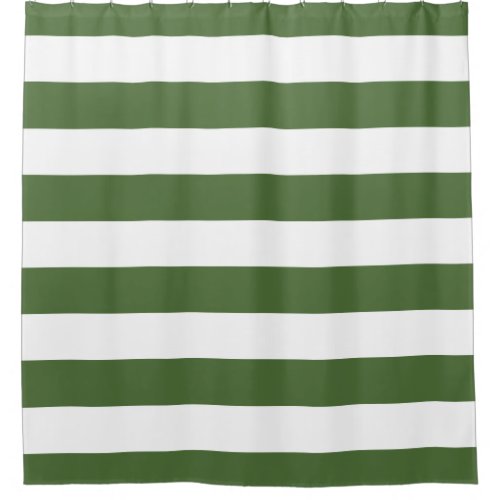 Moss Green Wide Stripes Shower Curtain