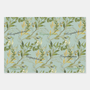 Moss Green with Leaves Congratulations Wrapping Paper Sheets
