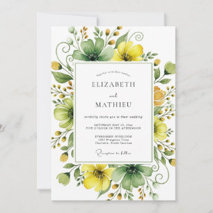 Moss Green Yellow Sublime Wildflower Wedding Invitation