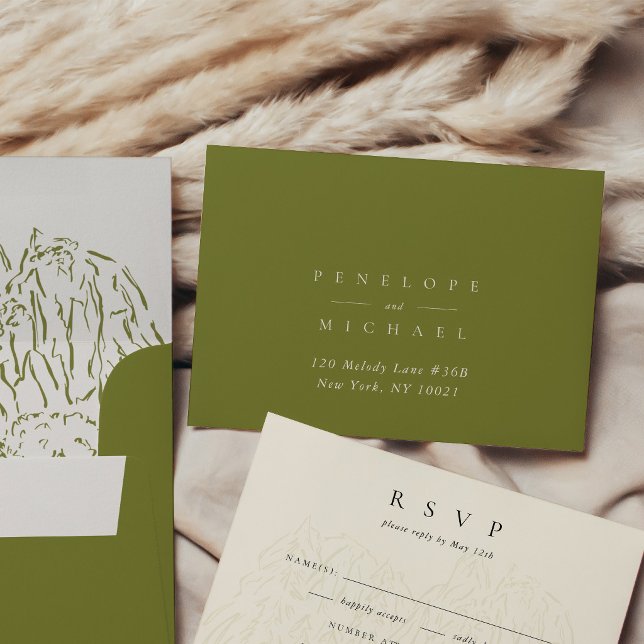 Moss Green Yosemite Park Wedding Self-Address RSVP Envelope (Moss Green Yosemite National Park Mountain Range Wedding Self-Addressed RSVP Return Envelope)