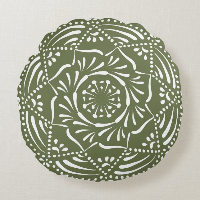 Moss Mandala Round Pillow (Front)