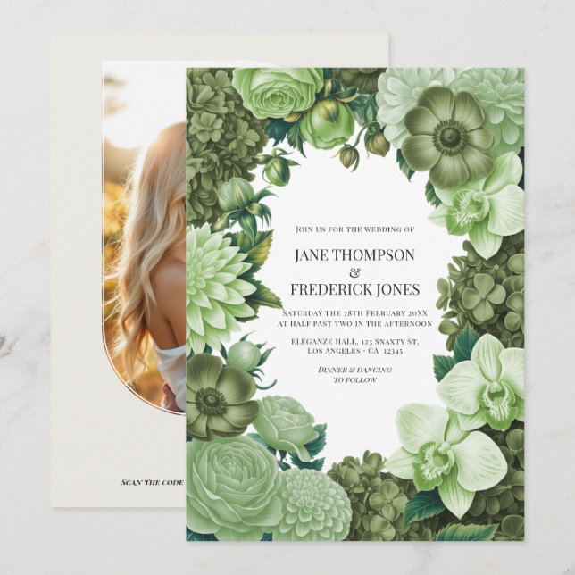 Moss Meadow, Eucalyptus Grey & Willow Green Invitation (Front/Back)