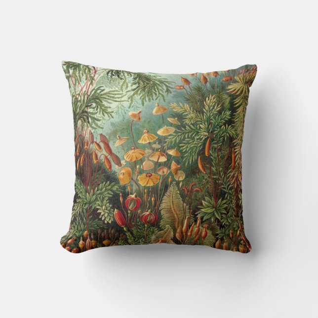 Moss (Muscinae) by Haeckel Throw Pillow (Front)