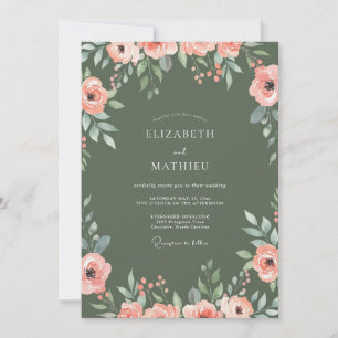 Moss Peach Ranunculus Wedding Invitation