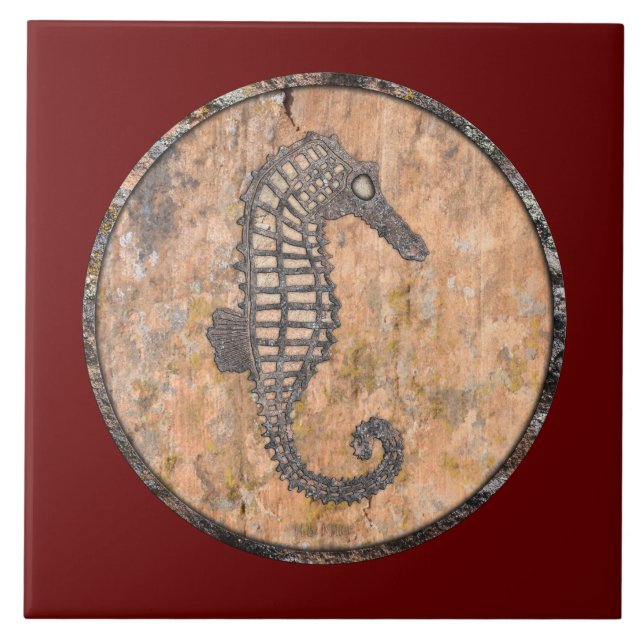 Moss Rock Sea Horse Talking Canyons, New Mexico Ceramic Tile (Front)