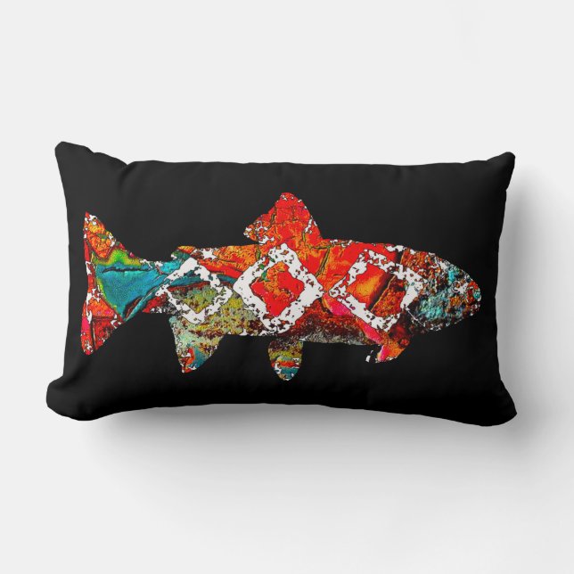 Moss Rock Trout Lumbar Pillow (Front)