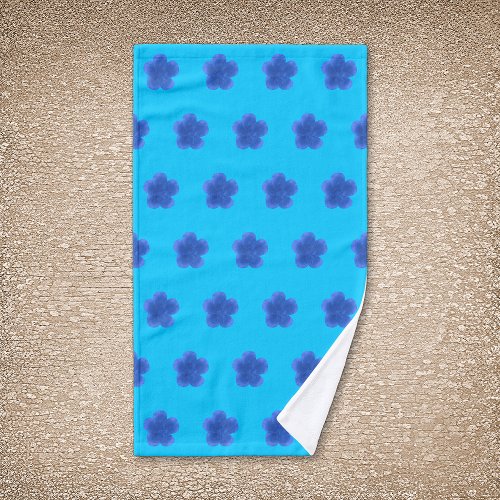 Moss Rose Flower Seamless Pattern on Light Blue Hand Towel