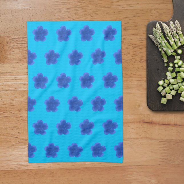 Moss Rose Flower Seamless Pattern on Light Blue Kitchen Towel (Moss Rose flower seamless pattern on light blue kitchen towel)