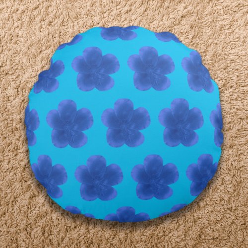 Moss Rose Flower Seamless Pattern on Light Blue Round Pillow