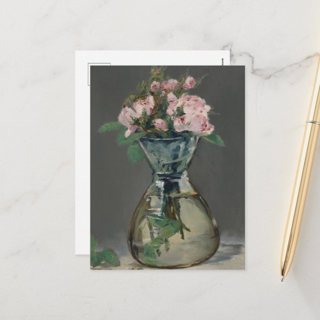Moss Roses in a Vase by Edouard Manet Holiday Postcard (Front/Back In Situ)