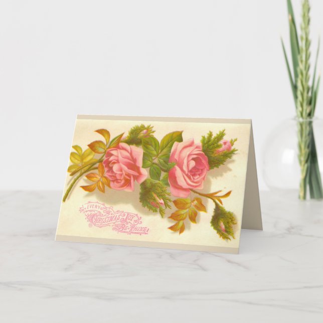 Moss Roses Victorian Christmas card (Front)