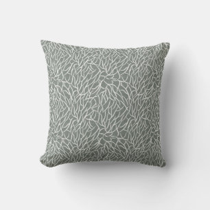 Moss sage green boho bare coral branches throw pillow