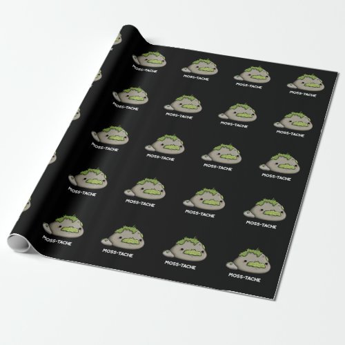 Moss_tache Funny Moustache Pun Dark BG Wrapping Paper