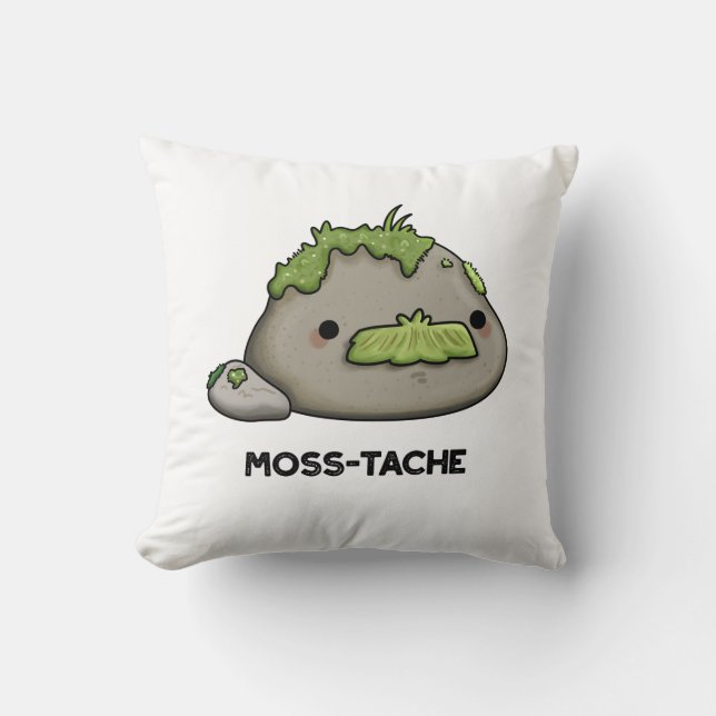 Moss-tache Funny Moustache Pun  Throw Pillow (Front)