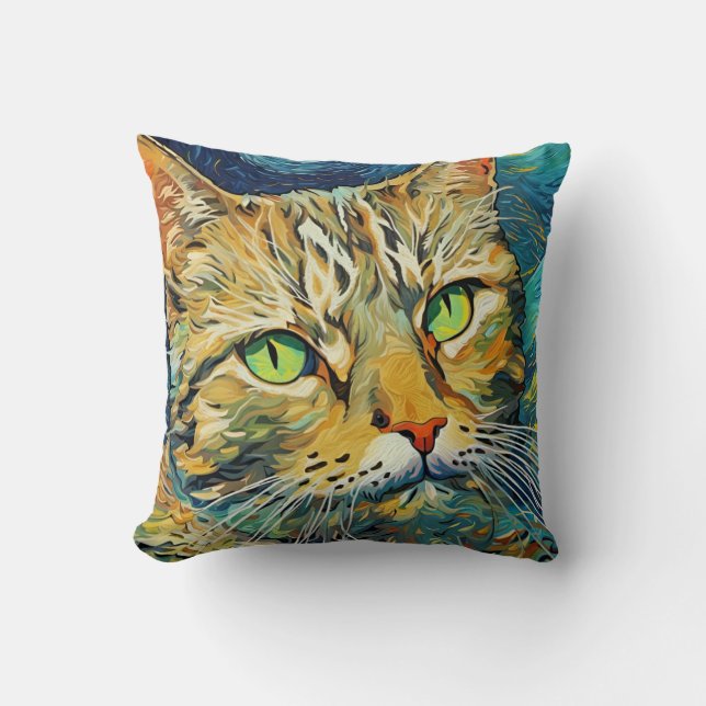 Moss the Cat Throw Pillow (Front)