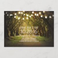 Moss Tree Path Rustic String Lights Save the Date