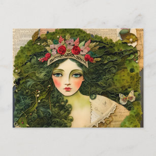 Moss Woman Fairytale Collage Postcard